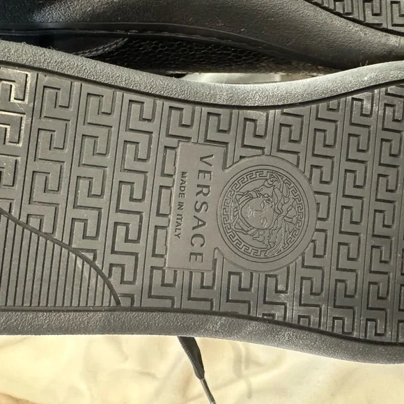 Versace Black and Gold High-Top Sneakers with Gold Hardware
